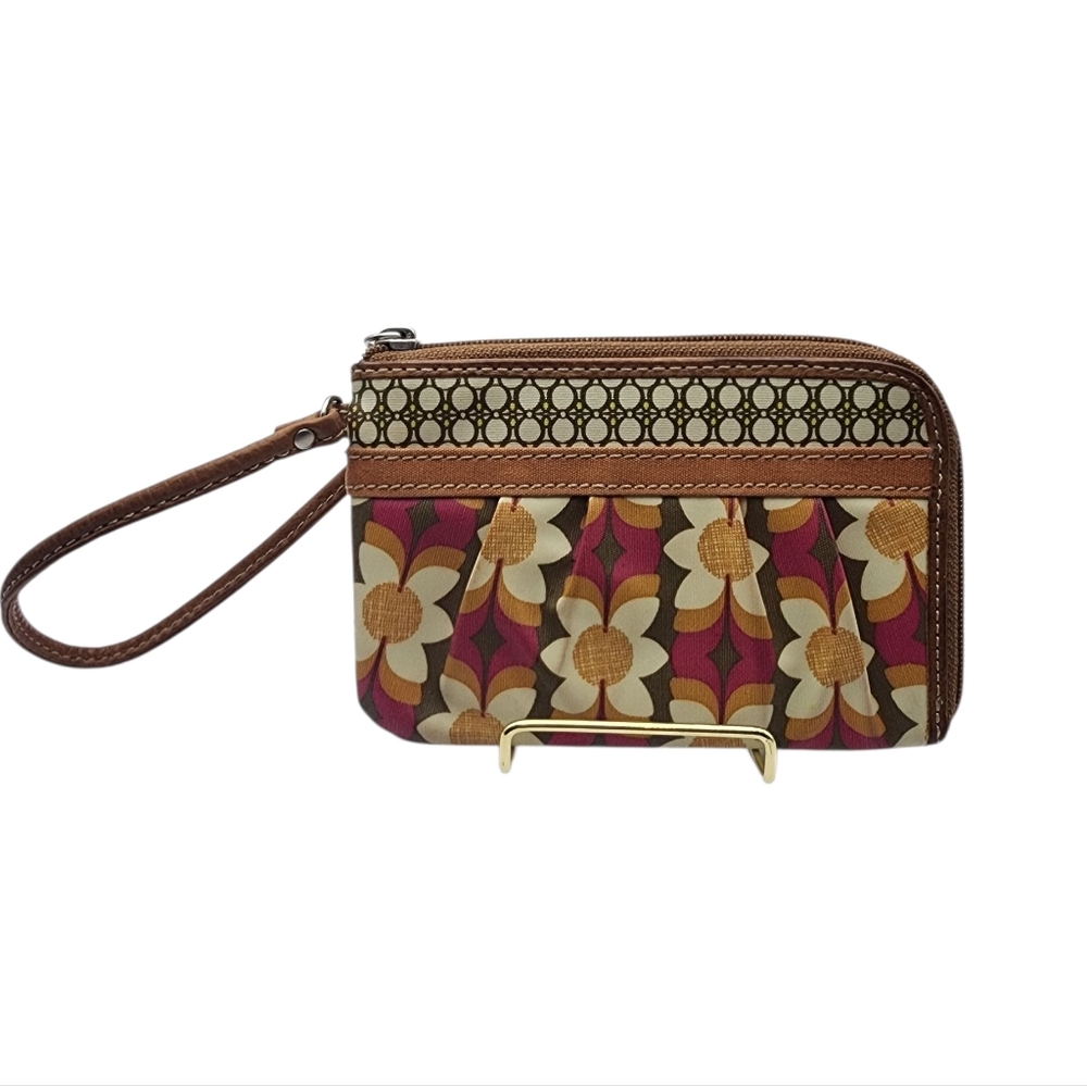 Vintage Fossil Key Per  Floral and Dot Wristlet Zipper Wallet  Wristlet L zip
